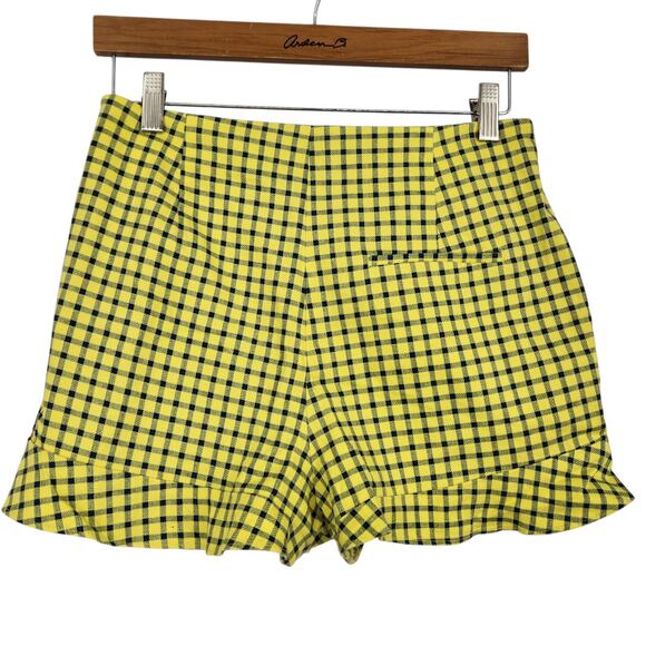 ZARA High-Waisted Shorts – Yellow Checkered Cotton Blend - Size Medium - Picture 4 of 5